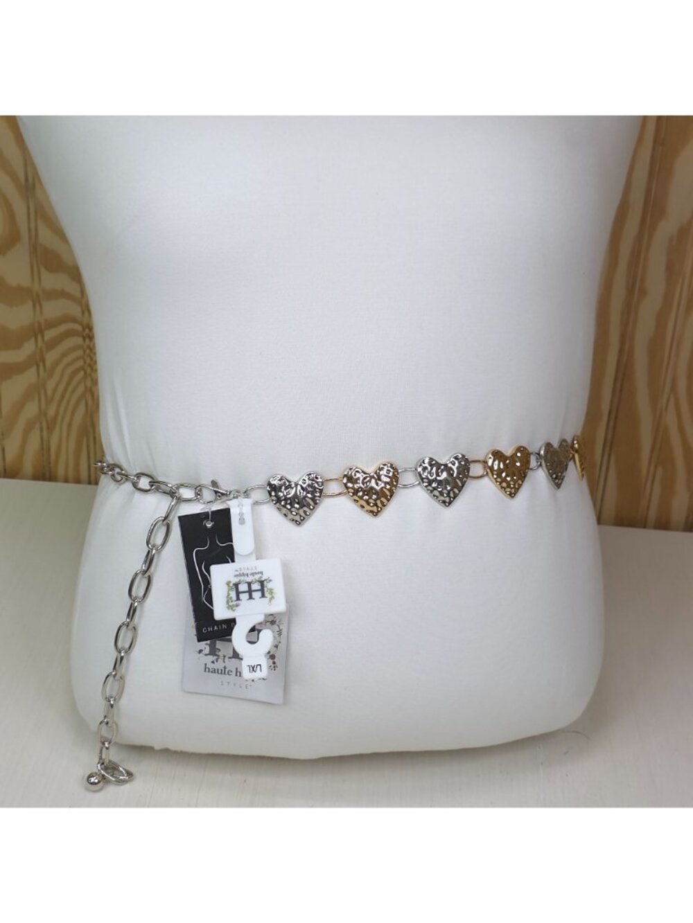 Haute Hippie Gold & Silver Heart Chain Belt L/XL Alloy 1.5" Wide 43"Long w/chain - Picture 11 of 11
